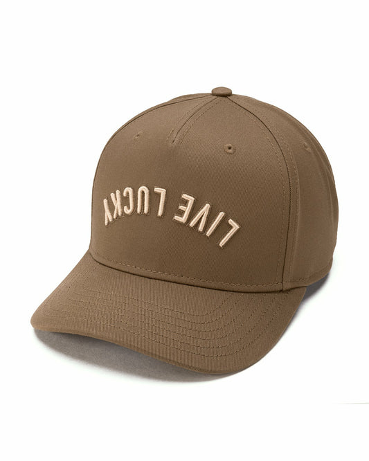 Trendy Vintage-Inspired Brown Hat with Live Lucky Logo