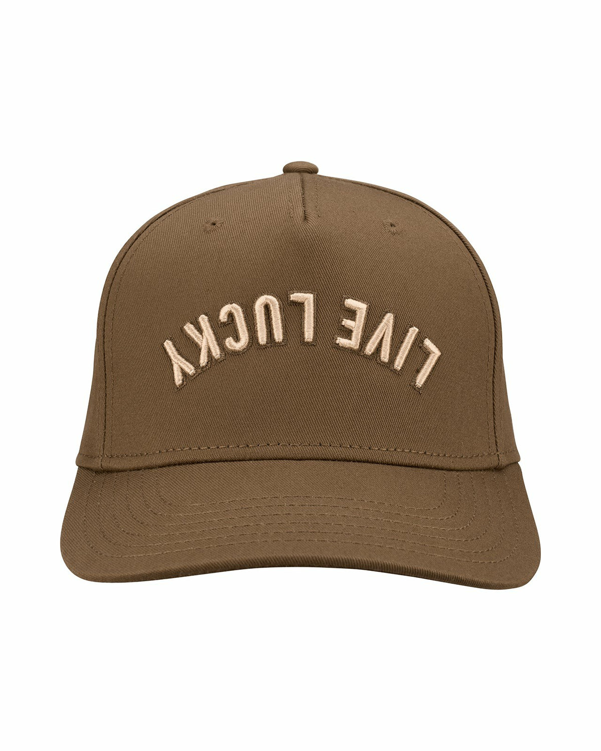 Trendy Vintage-Inspired Brown Hat with Live Lucky Logo