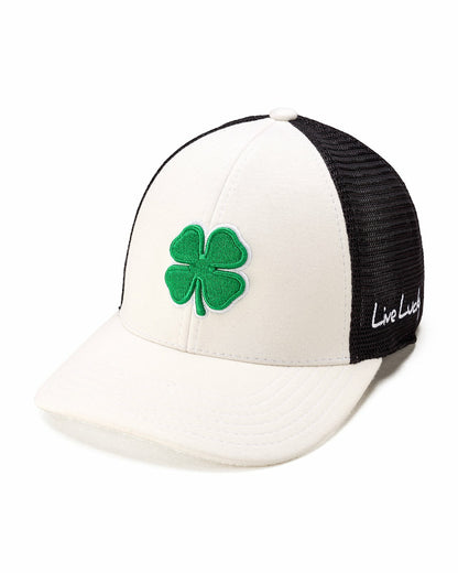 White and Green Mesh Golf Hat with St. Patrick's Day Clover