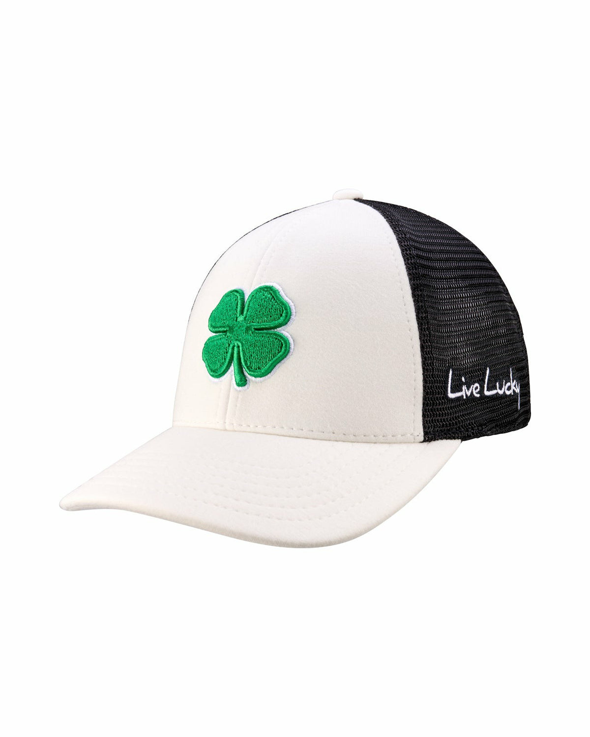 White and Green Mesh Golf Hat with St. Patrick's Day Clover