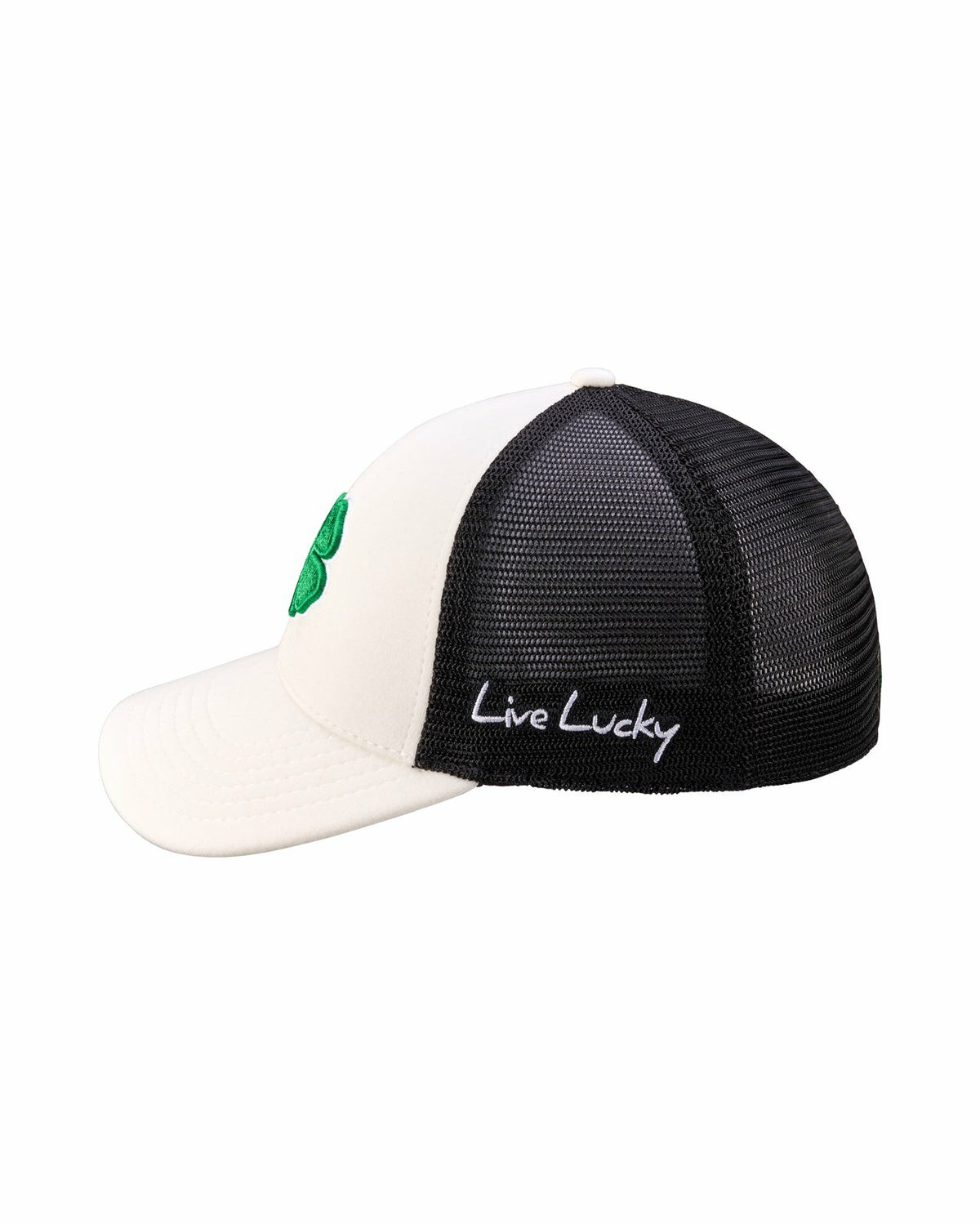 White and Green Mesh Golf Hat with St. Patrick's Day Clover