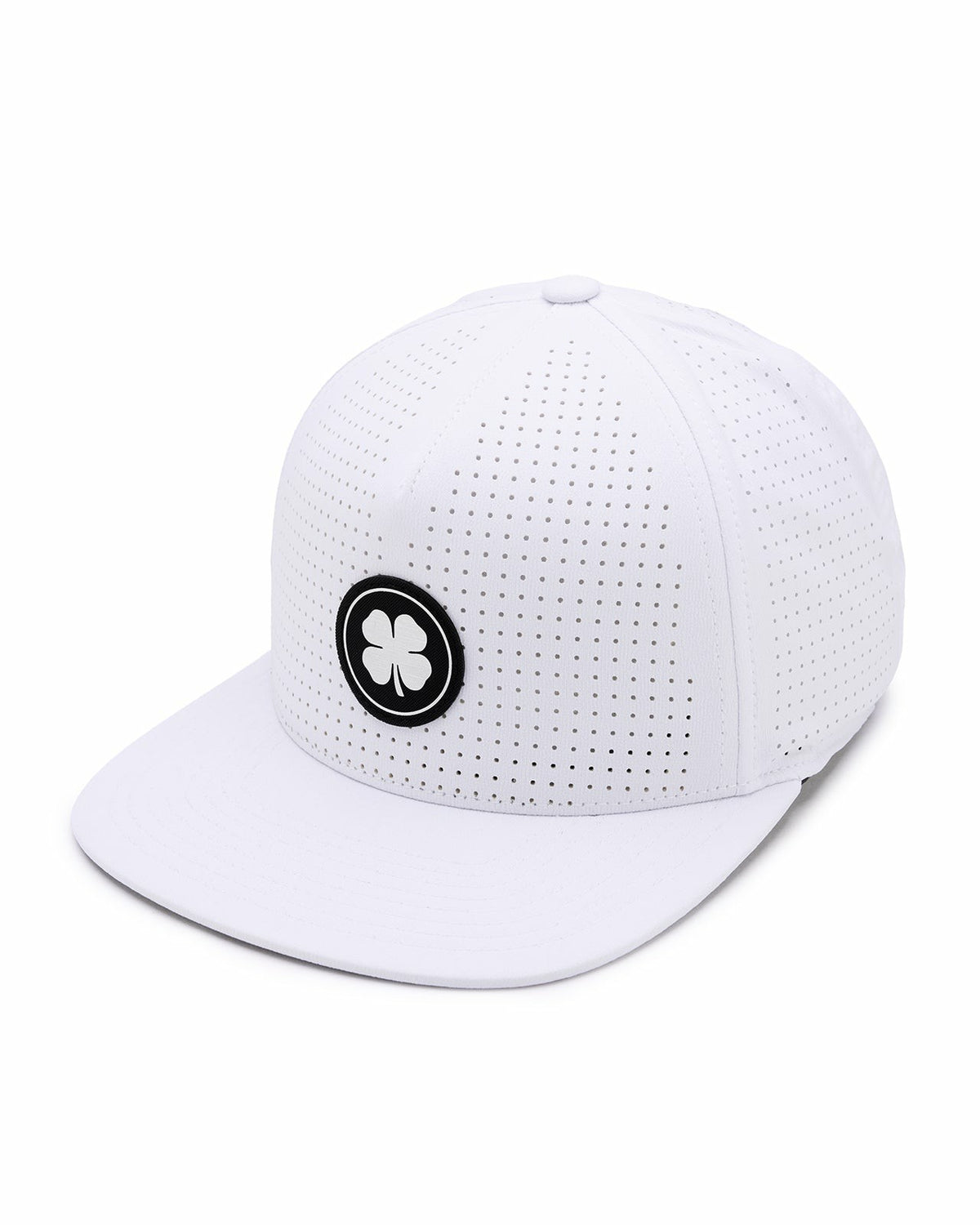 White Perforated Flatbrim Hat with Silver Clover