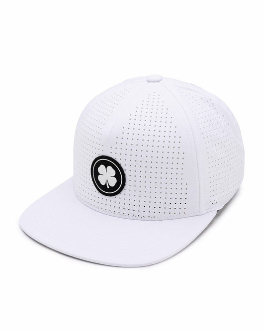 White Perforated Flatbrim Hat with Silver Clover