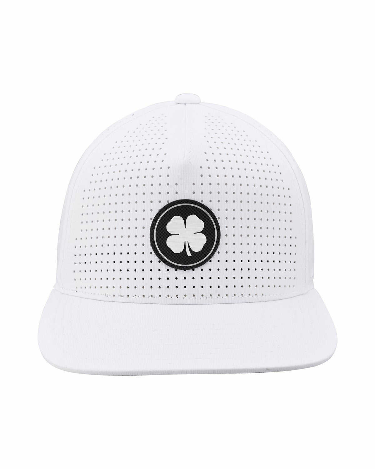 White Perforated Flatbrim Hat with Silver Clover