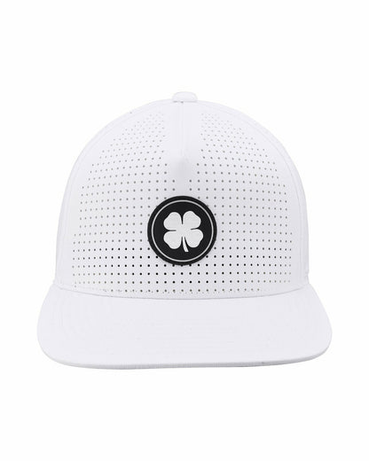 White Perforated Flatbrim Hat with Silver Clover