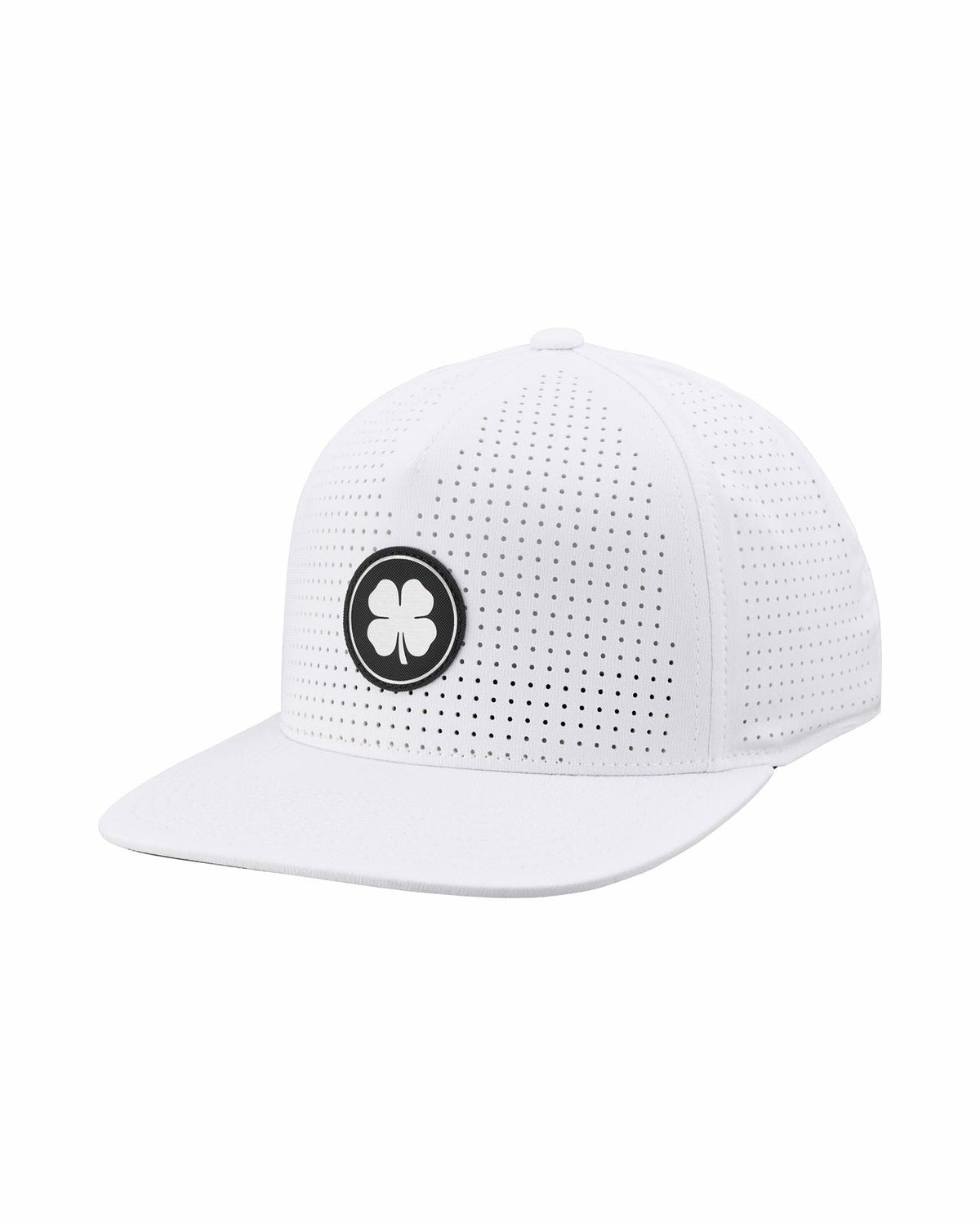 White Perforated Flatbrim Hat with Silver Clover