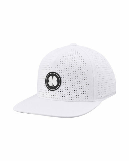 White Perforated Flatbrim Hat with Silver Clover