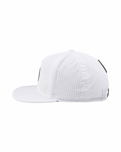 White Perforated Flatbrim Hat with Silver Clover