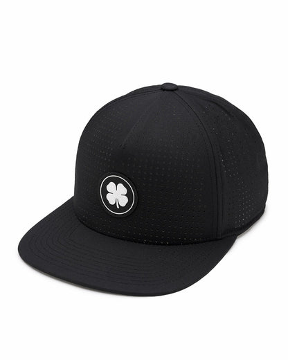 Black Perforated Flatbrim Hat with Silver Clover