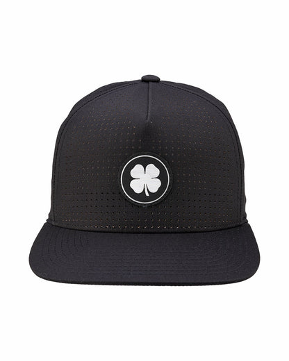 Black Perforated Flatbrim Hat with Silver Clover