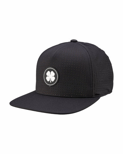 Black Perforated Flatbrim Hat with Silver Clover