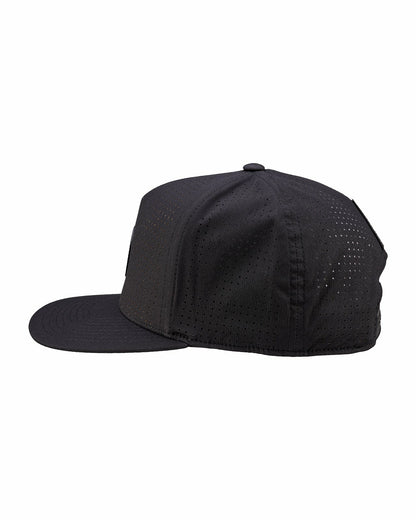 Black Perforated Flatbrim Hat with Silver Clover