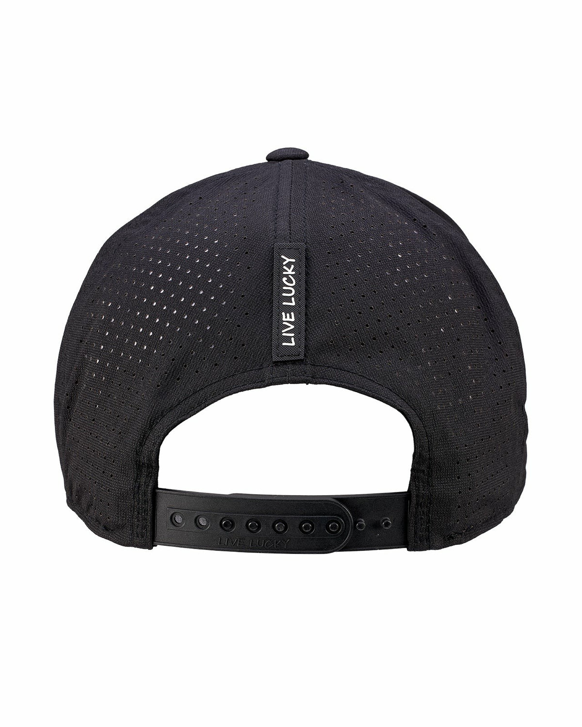 Black Perforated Flatbrim Hat with Silver Clover