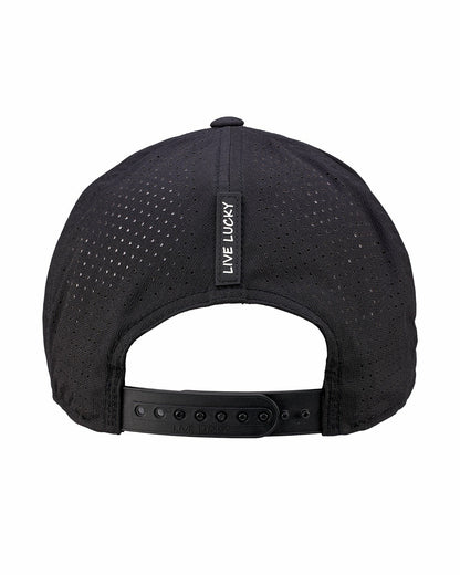 Black Perforated Flatbrim Hat with Silver Clover