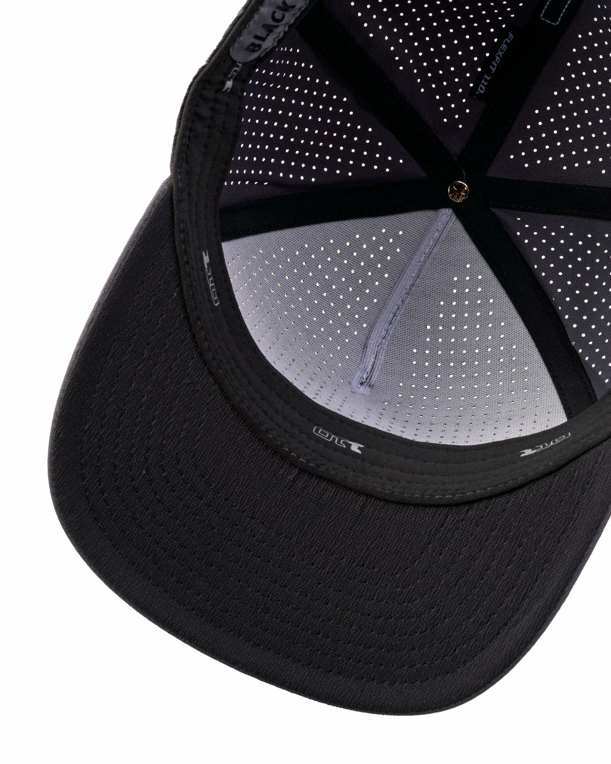 Black Perforated Flatbrim Hat with Silver Clover