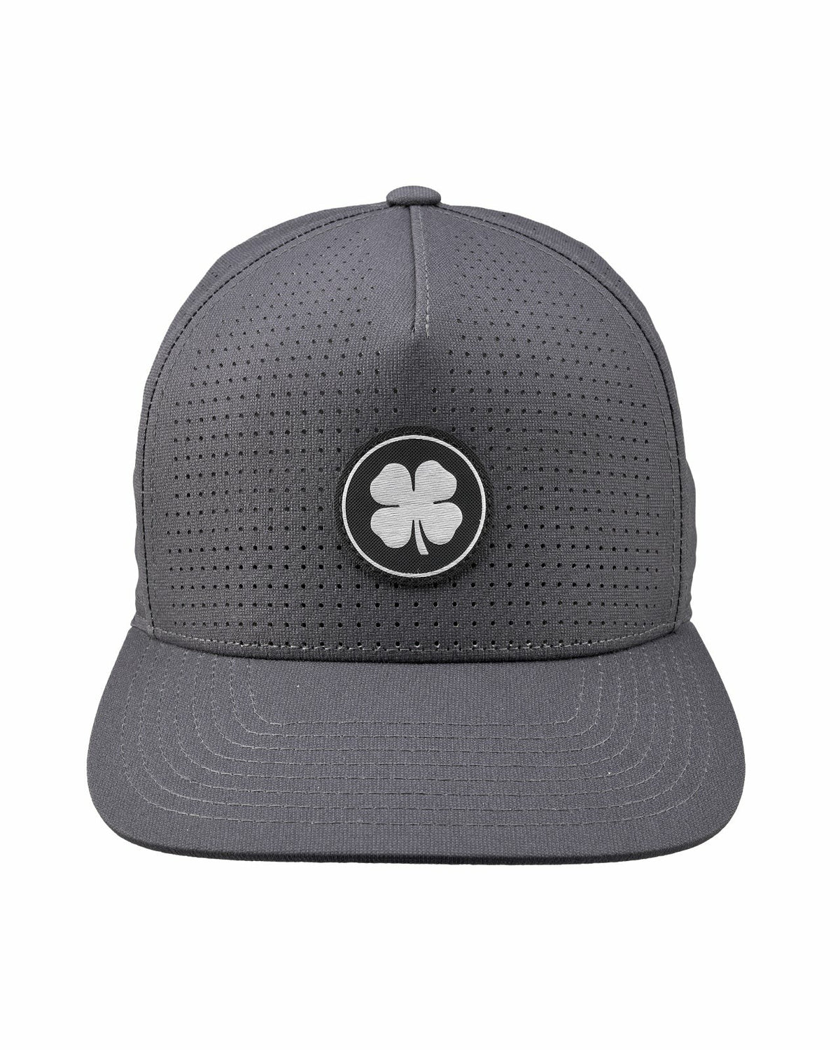 Dark Grey Perforated Flatbrim Hat with Silver Clover