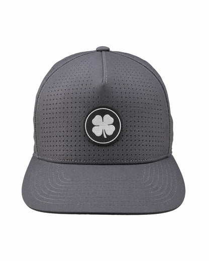 Dark Grey Perforated Flatbrim Hat with Silver Clover