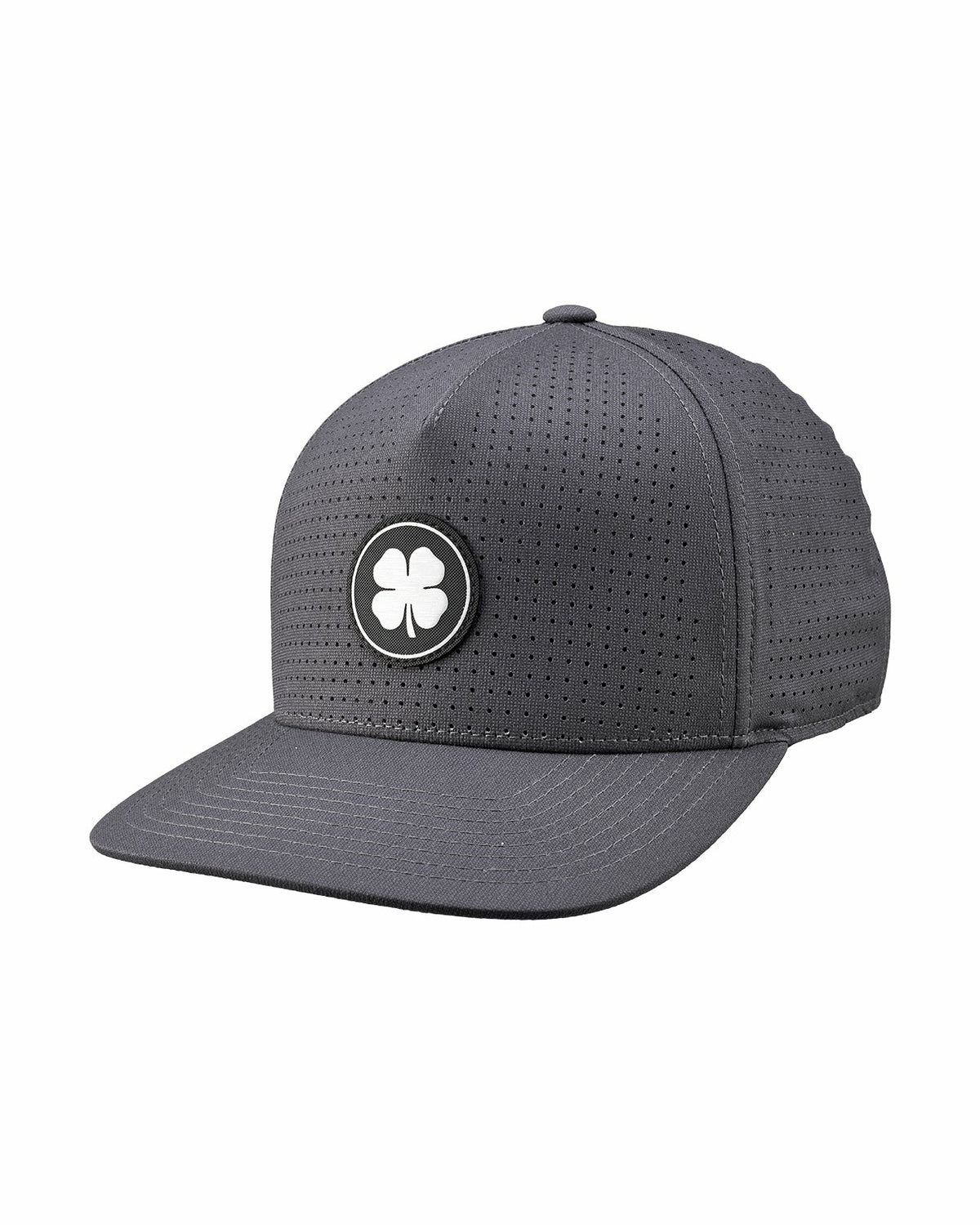 Dark Grey Perforated Flatbrim Hat with Silver Clover