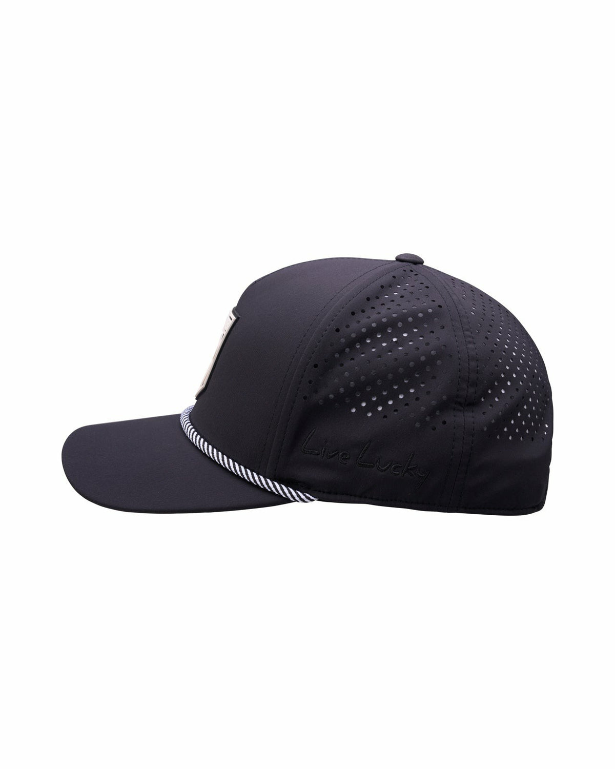Breathable Black Golf Hat with Rope and Patch
