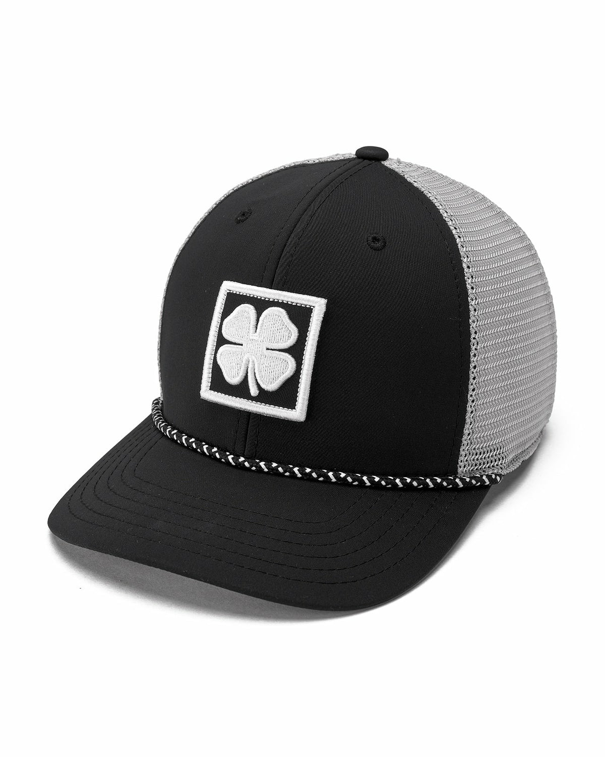 Blue and Tan Mesh Golf Hat with Clover Icon