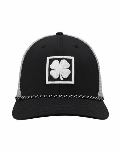 Blue and Tan Mesh Golf Hat with Clover Icon