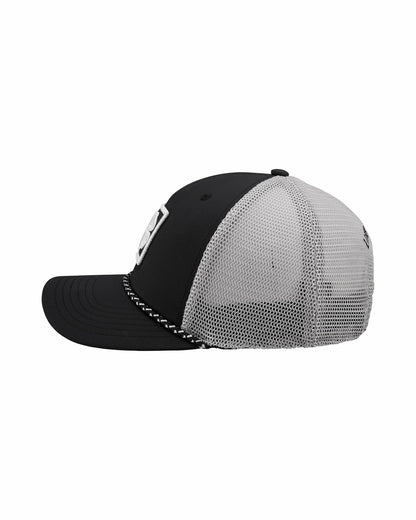 Blue and Tan Mesh Golf Hat with Clover Icon