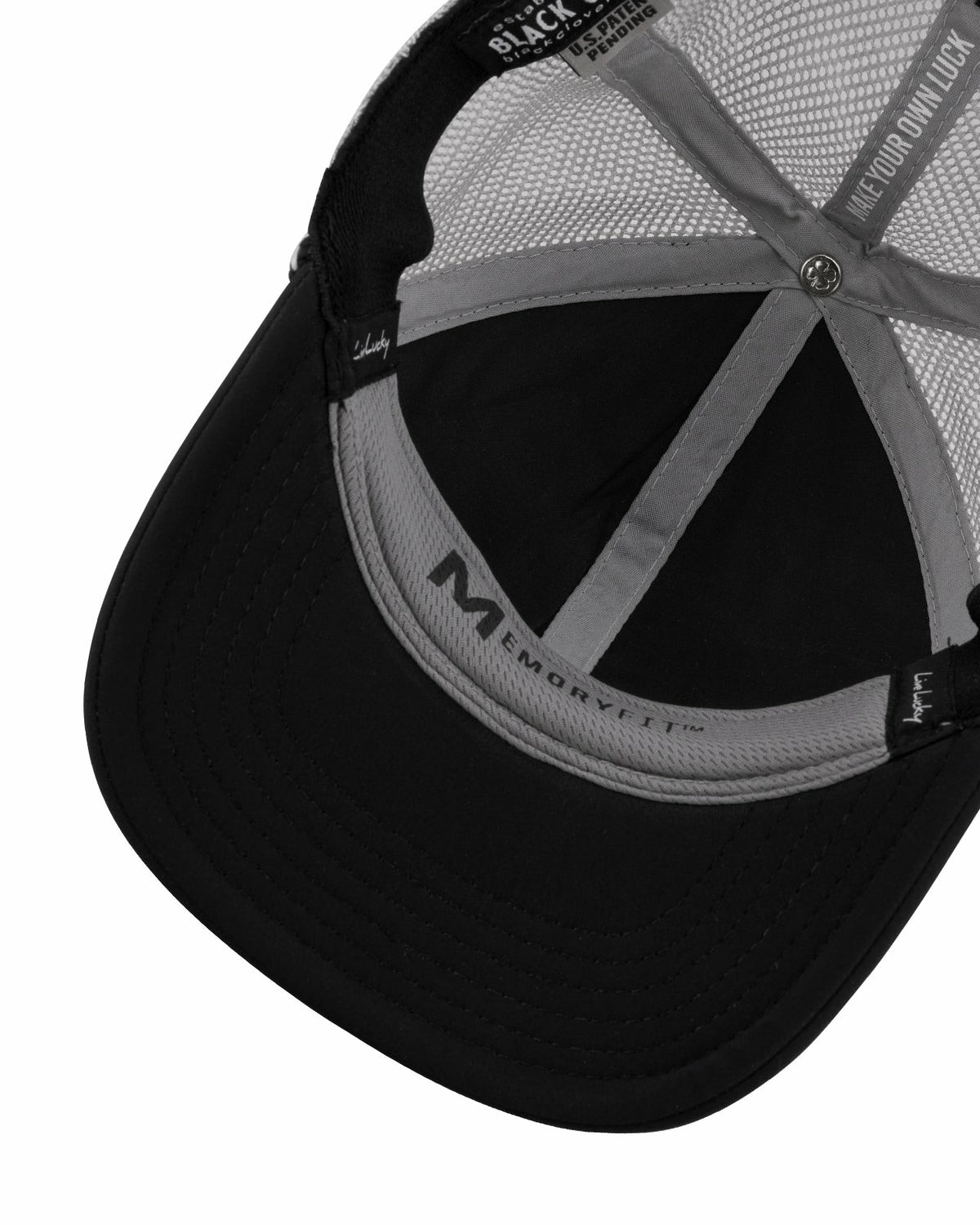 Blue and Tan Mesh Golf Hat with Clover Icon