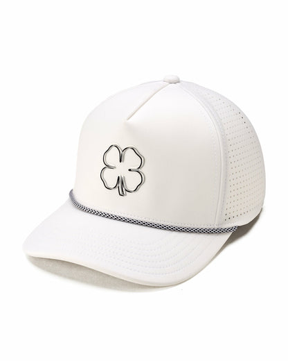 Perforated White Golf Hat with Chrome Clover and Rope