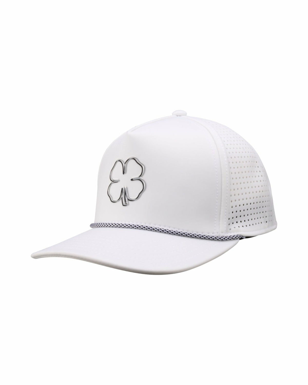 Perforated White Golf Hat with Chrome Clover and Rope
