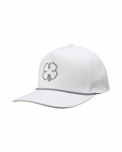 Perforated White Golf Hat with Chrome Clover and Rope