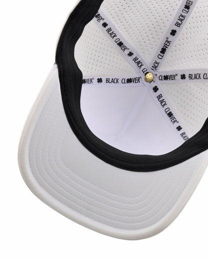 Perforated White Golf Hat with Chrome Clover and Rope