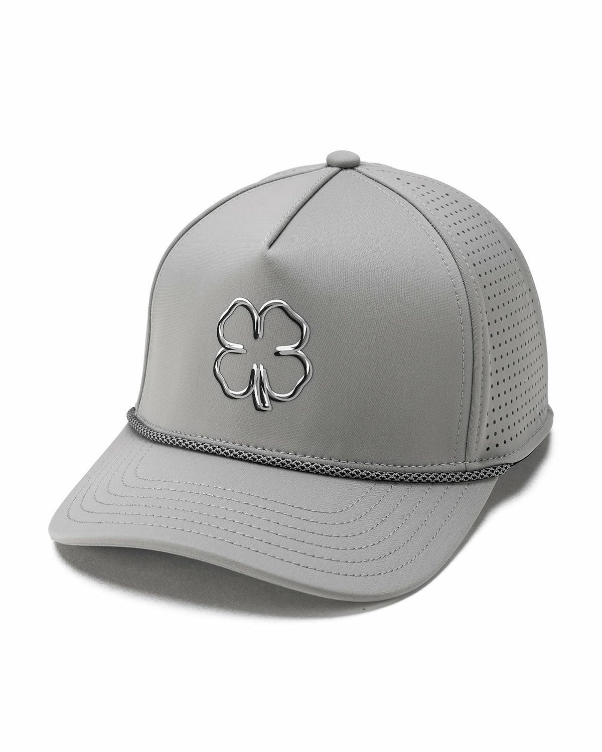 Perforated Grey Golf Hat with Chrome Clover and Rope