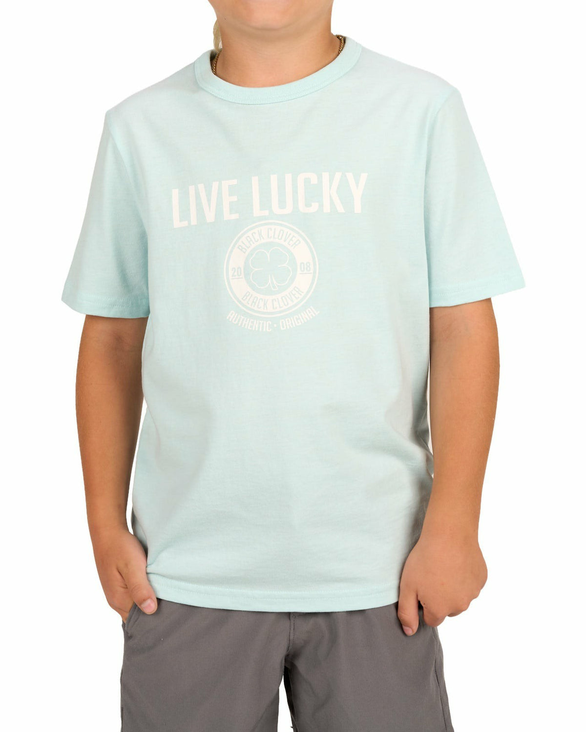 Super Soft Kid's Mint Green Graphic Tee with Live Lucky logo