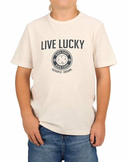 Super Soft Kid's Ivory Graphic Tee with Live Lucky logo