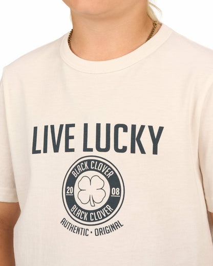Super Soft Kid's Ivory Graphic Tee with Live Lucky logo
