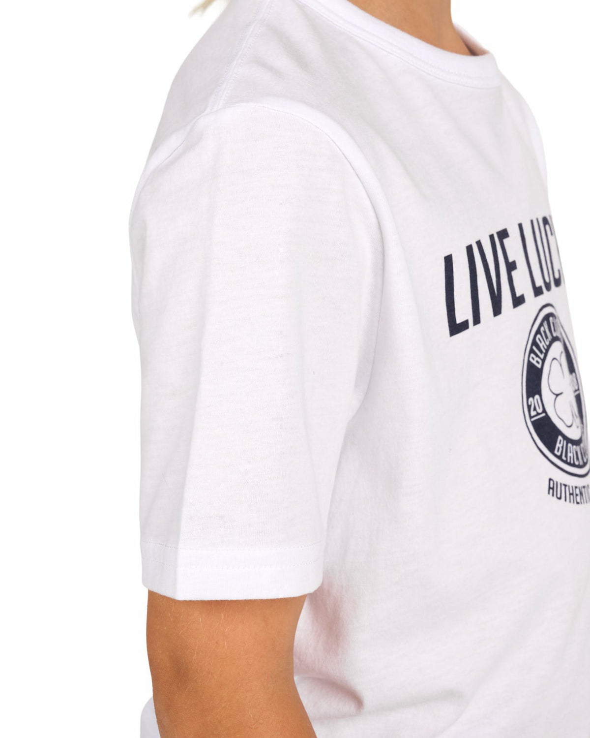 Super Soft Kids' White Graphic Tee with Live Lucky logo