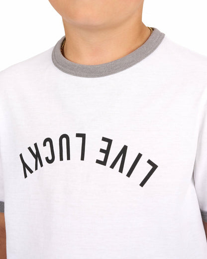 Super Soft Kids' White Graphic Tee for Golf or Play