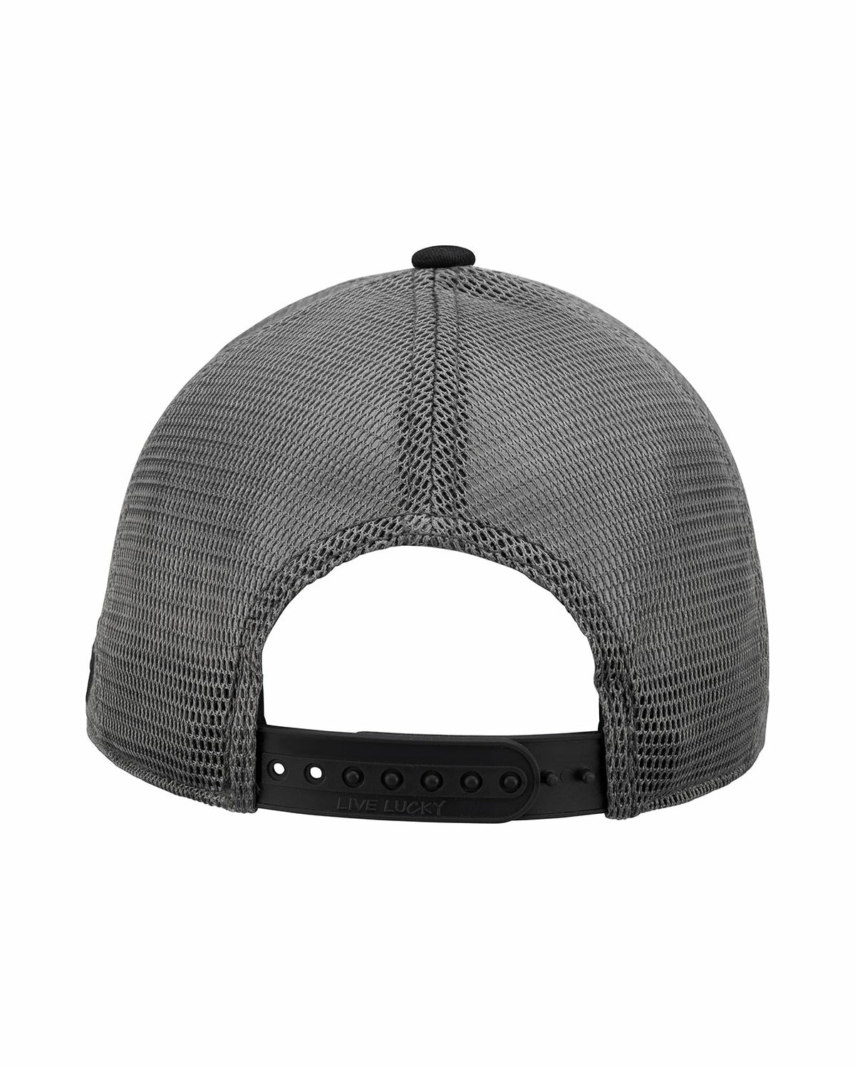 Dark Grey Adjustable Hat with Mesh Back and Black Embroidered Clover