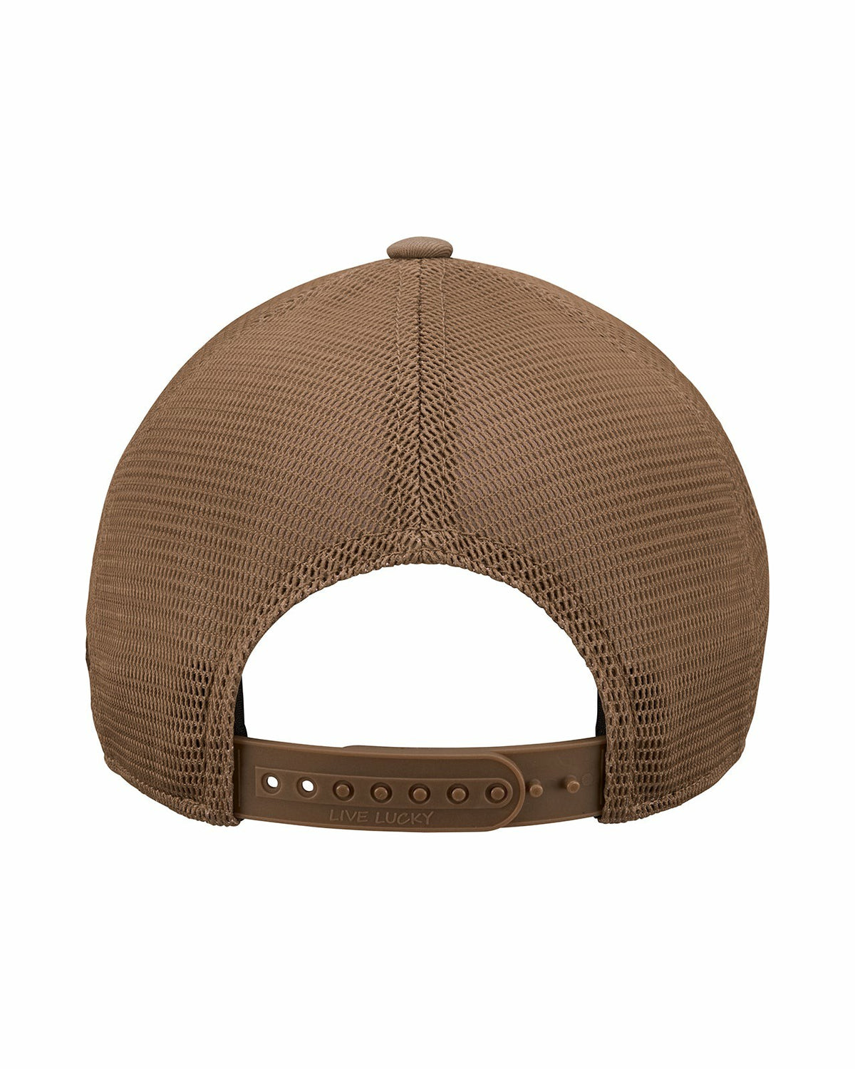 Brown Adjustable Hat with Mesh Back and Embroidered Clover