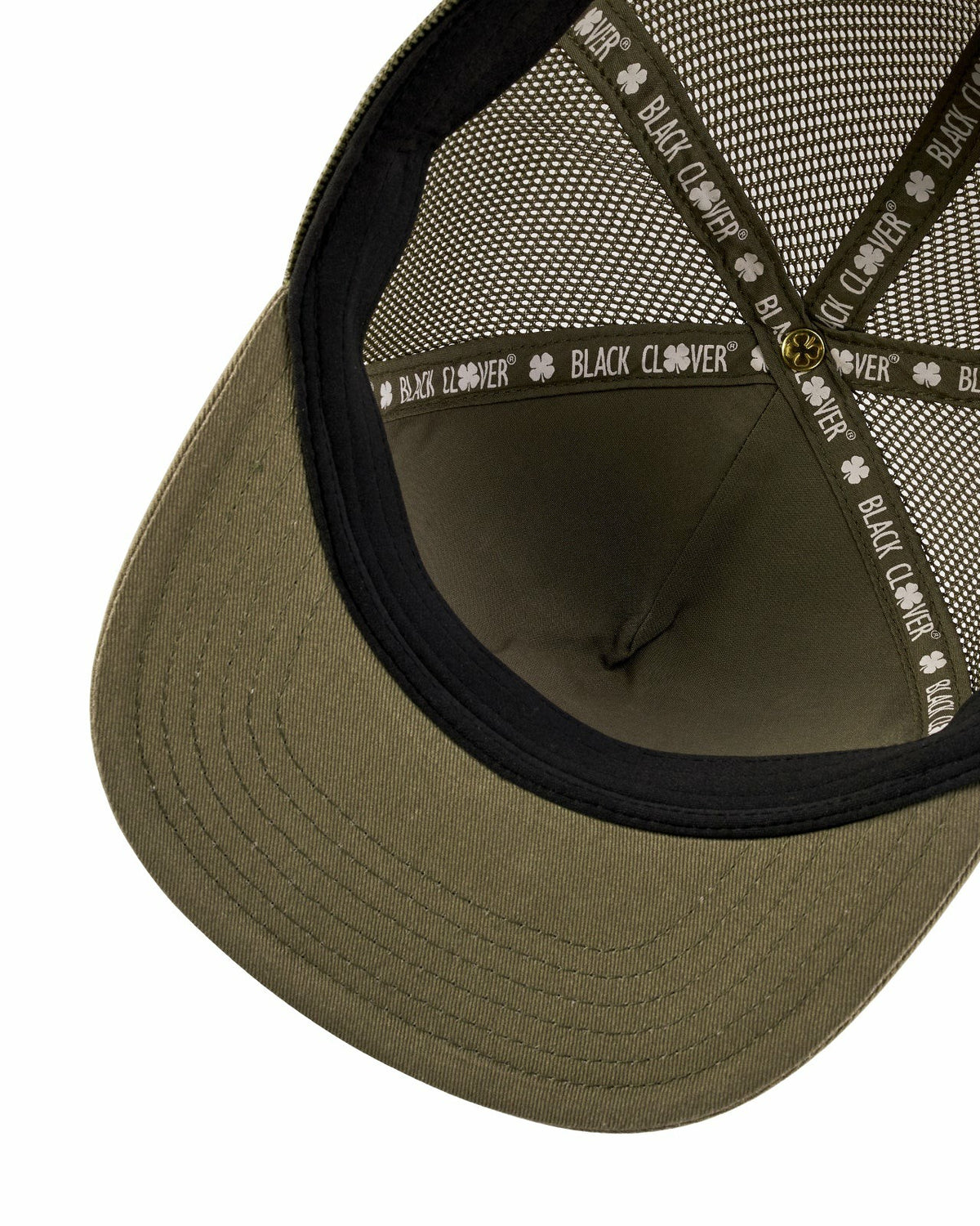 Dark Green Adjustable Hat with Breathable Mesh Back and Brown Embroidered Clover
