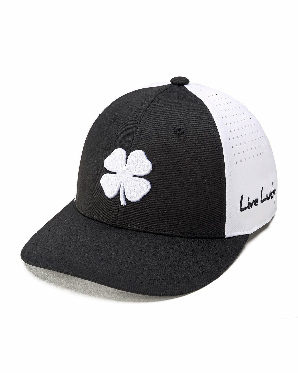 Black and White Perforated Golf Hat with Clover