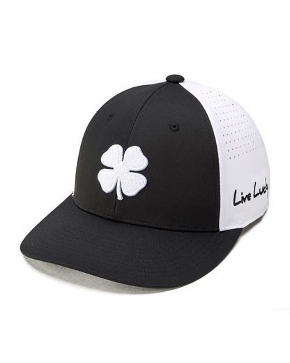 Black and White Perforated Golf Hat with Clover