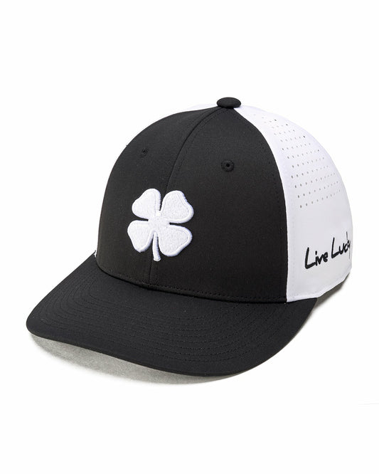 Black and White Perforated Golf Hat with Clover
