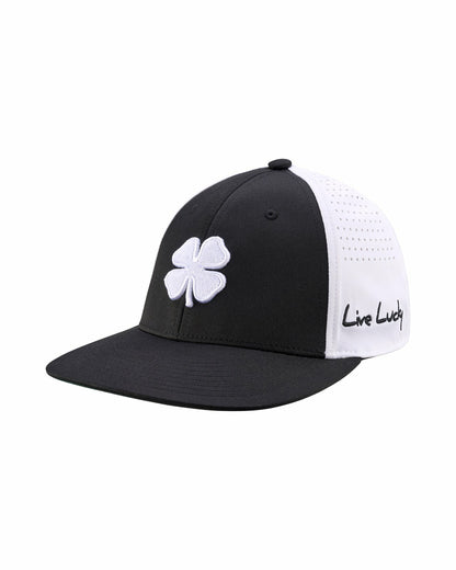 Black and White Perforated Golf Hat with Clover