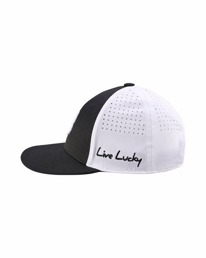Black and White Perforated Golf Hat with Clover