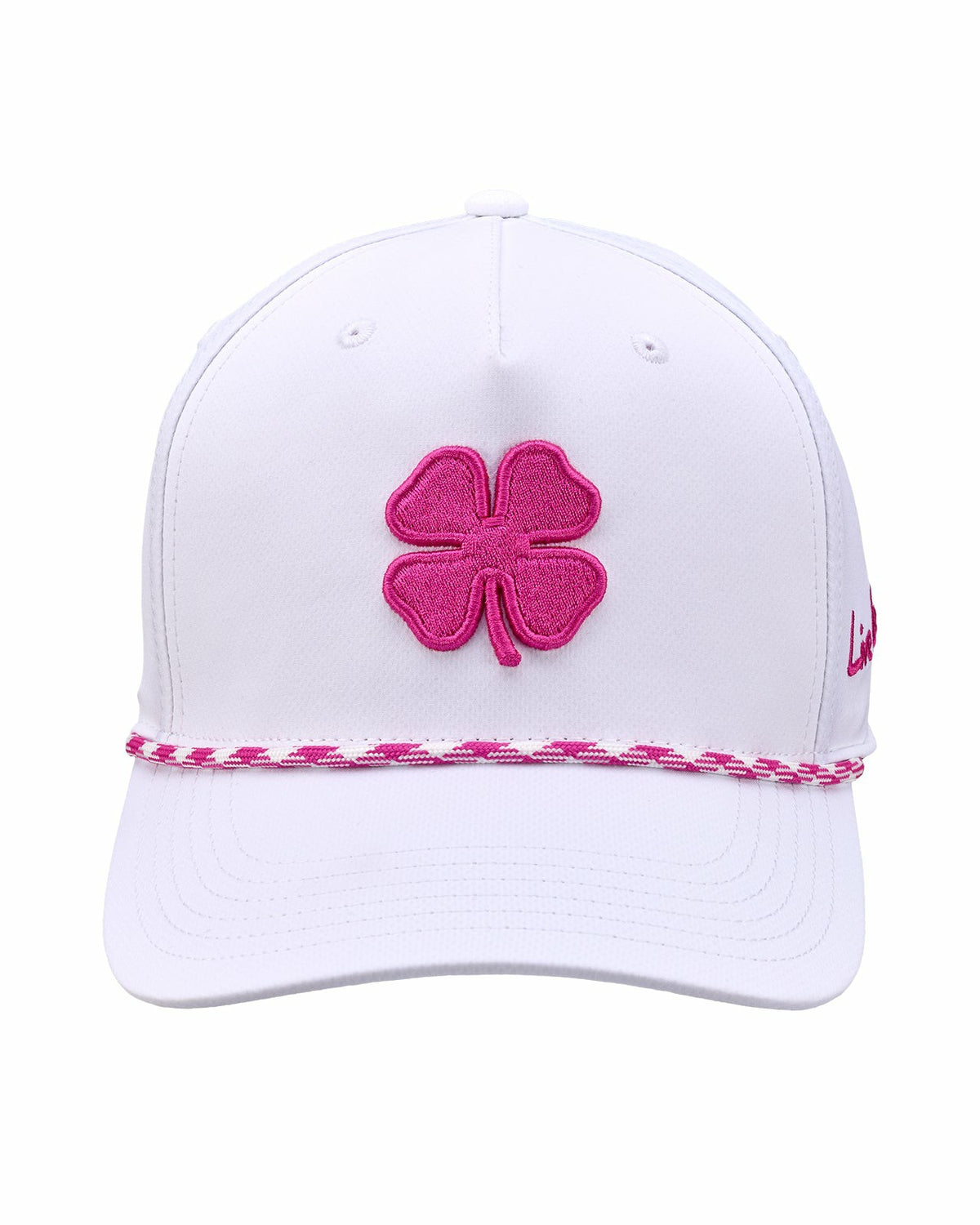Unisex White Summer Rope Snapback Hat with Pink Clover Logo