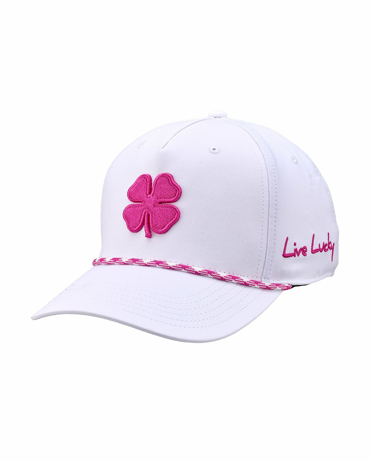 Unisex White Summer Rope Snapback Hat with Pink Clover Logo