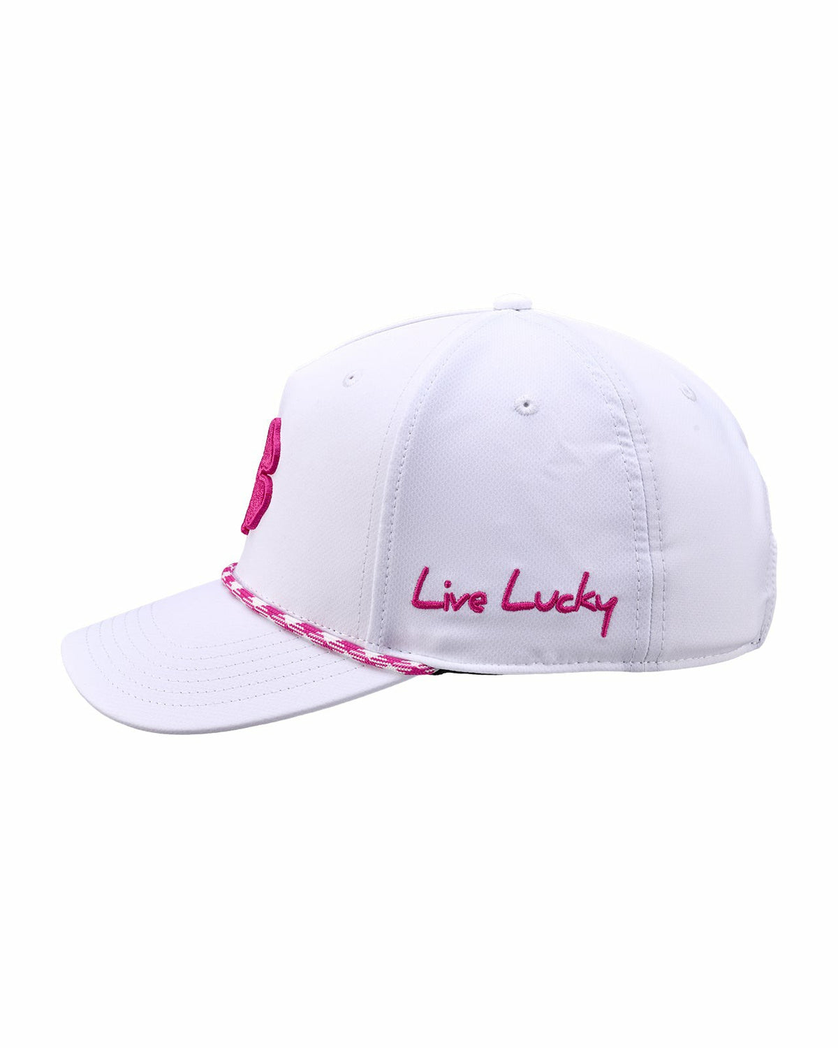 Unisex White Summer Rope Snapback Hat with Pink Clover Logo