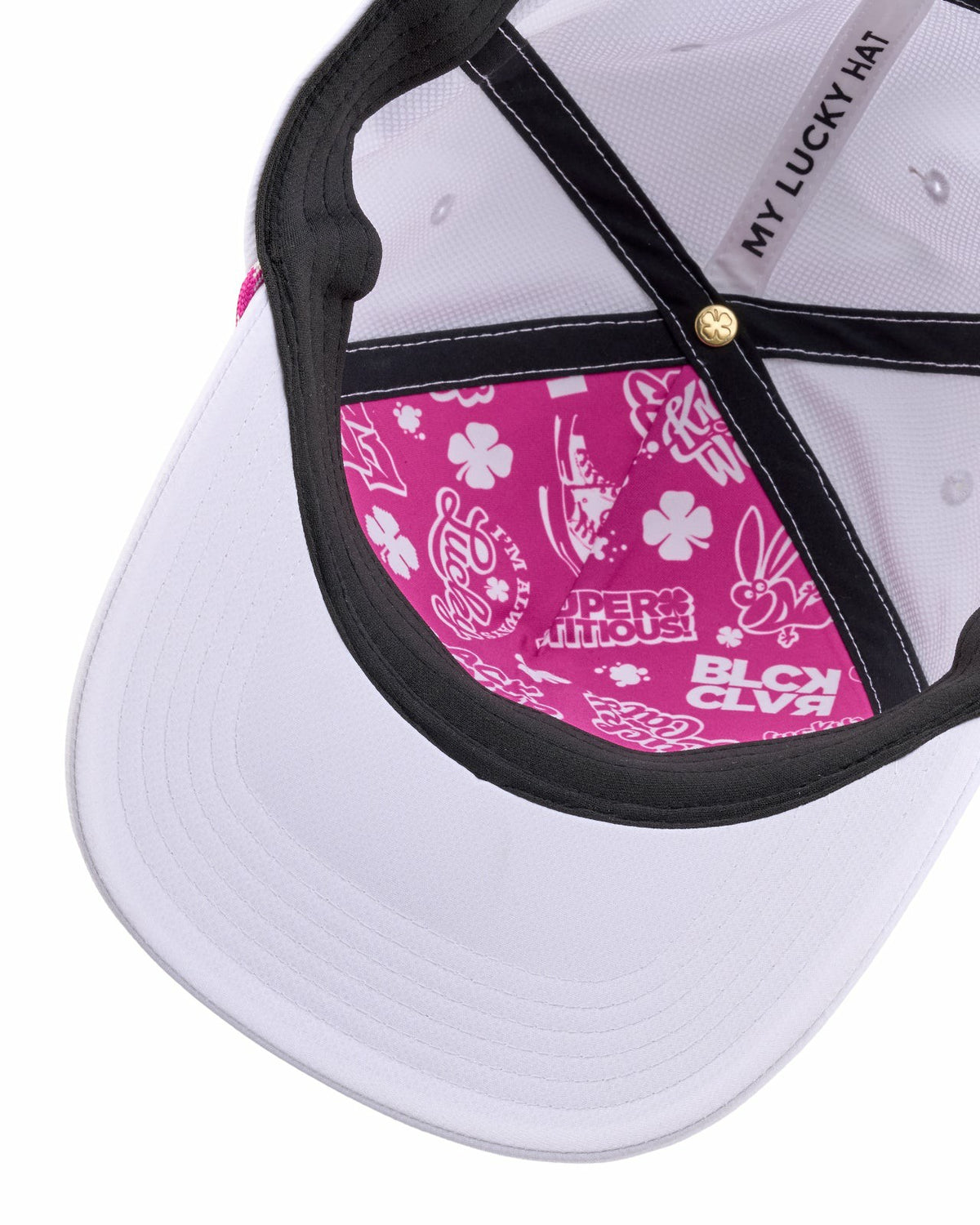 Unisex White Summer Rope Snapback Hat with Pink Clover Logo