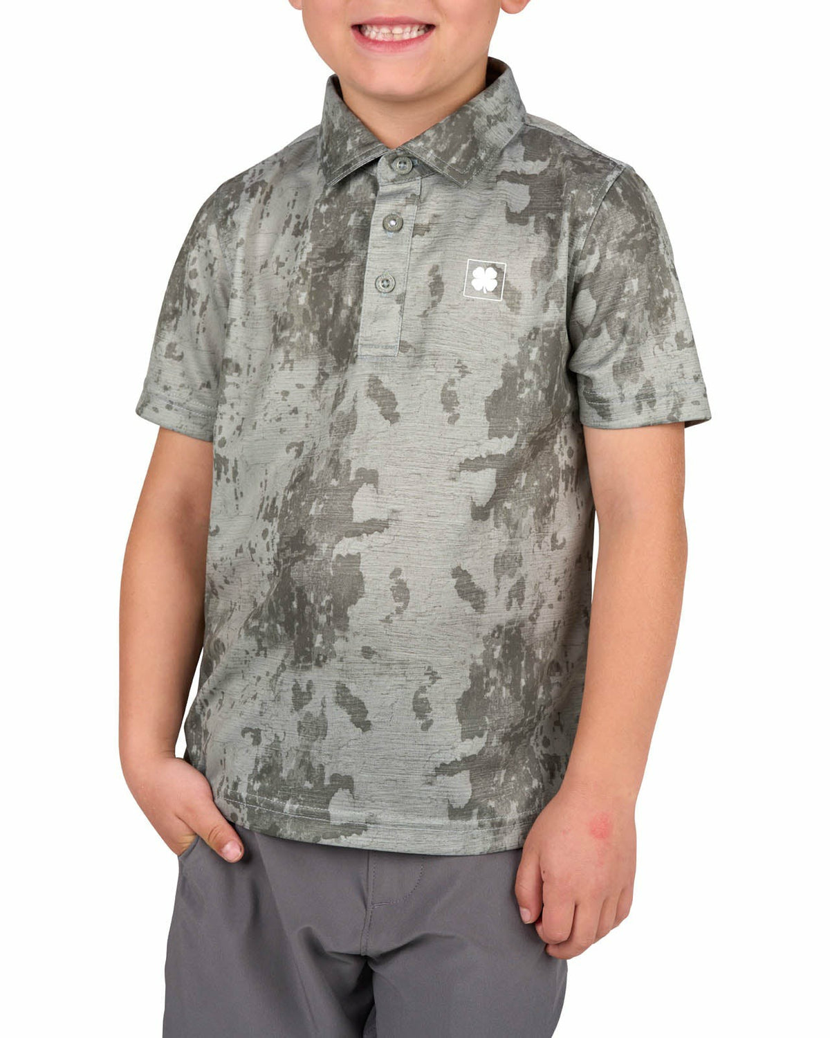 Kids' Tone-on-Tone Green Print Polo for Golf or Play